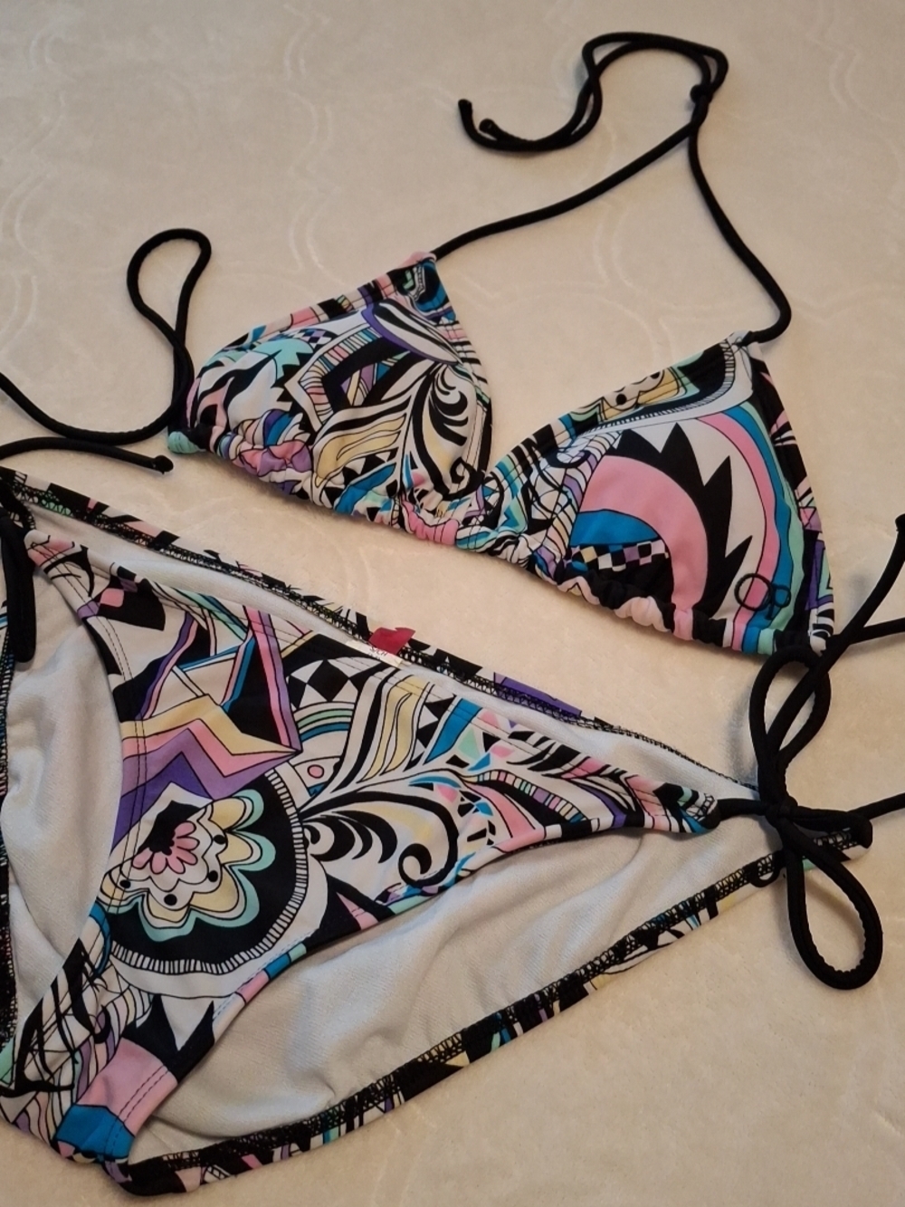 Multicolor Printed Triangle Bikini Set - Women Swim